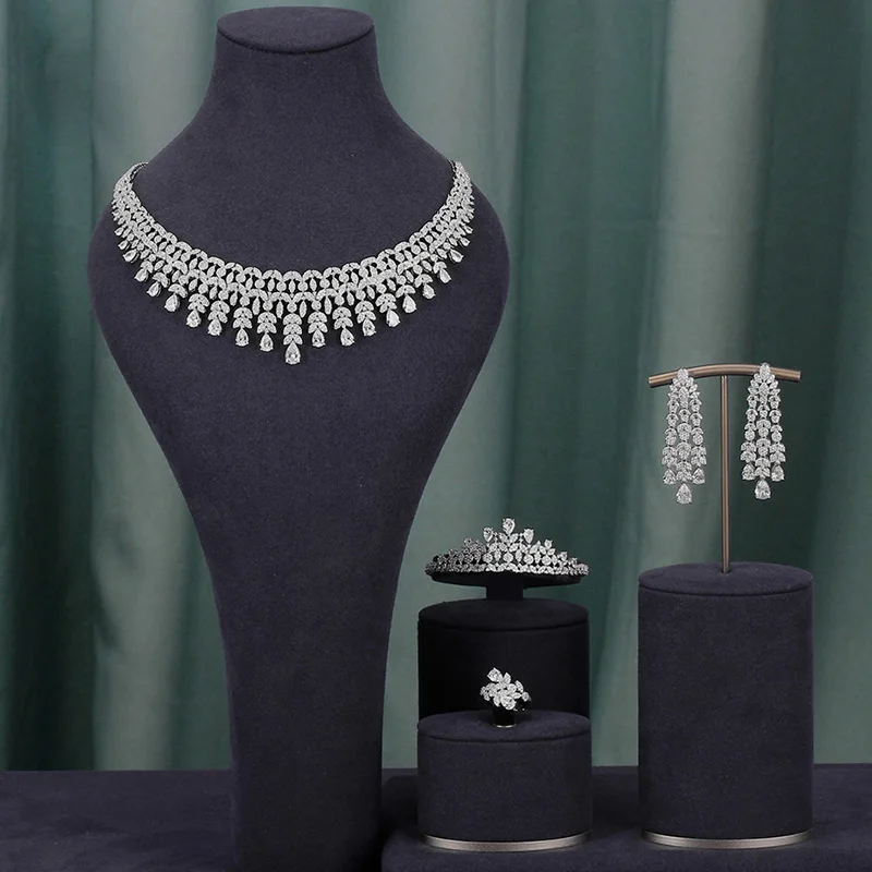 Exquisite simple women jewelry set 4 pcs cubic zirconia high quality