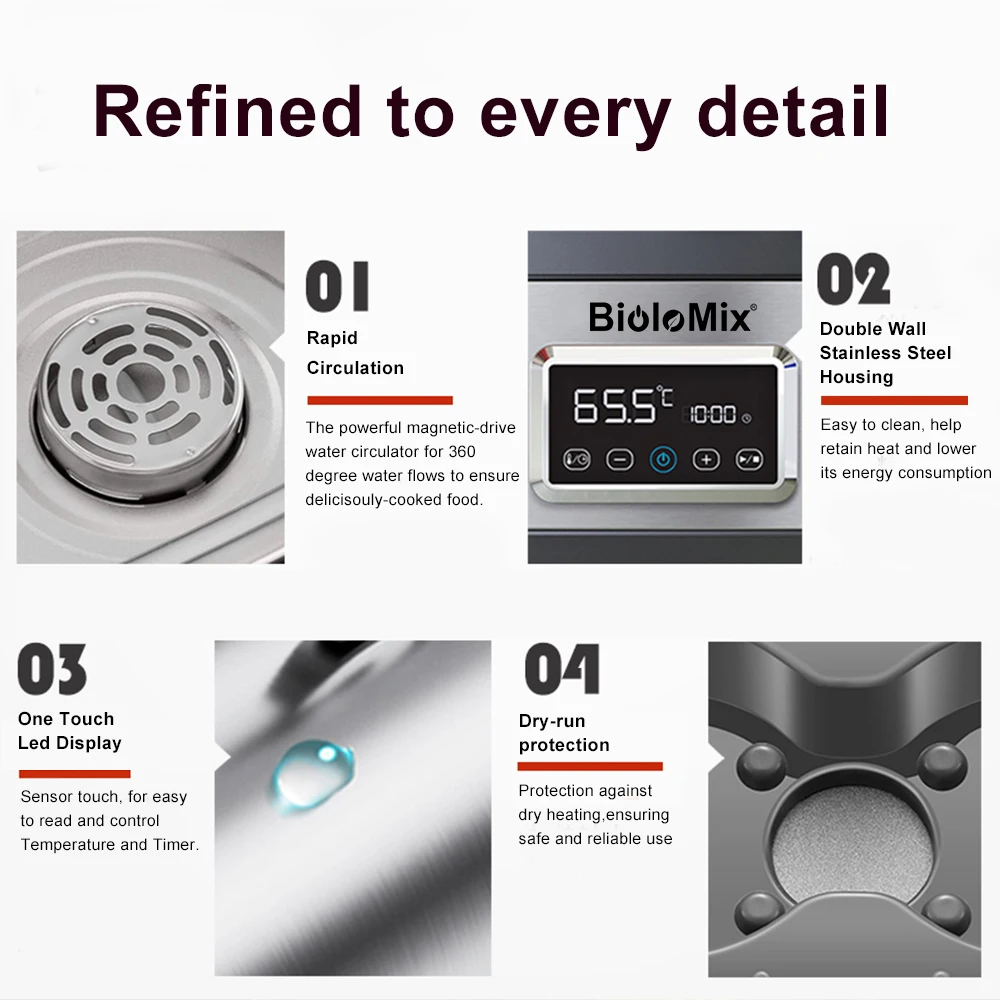 Sous Vide Cooker BioloMix 6th Generation Stainless Steel Sous Vide Oven Pro 8L Touch Control Accurate Temperature Water Circulator Bath Cooker sous vide cooker