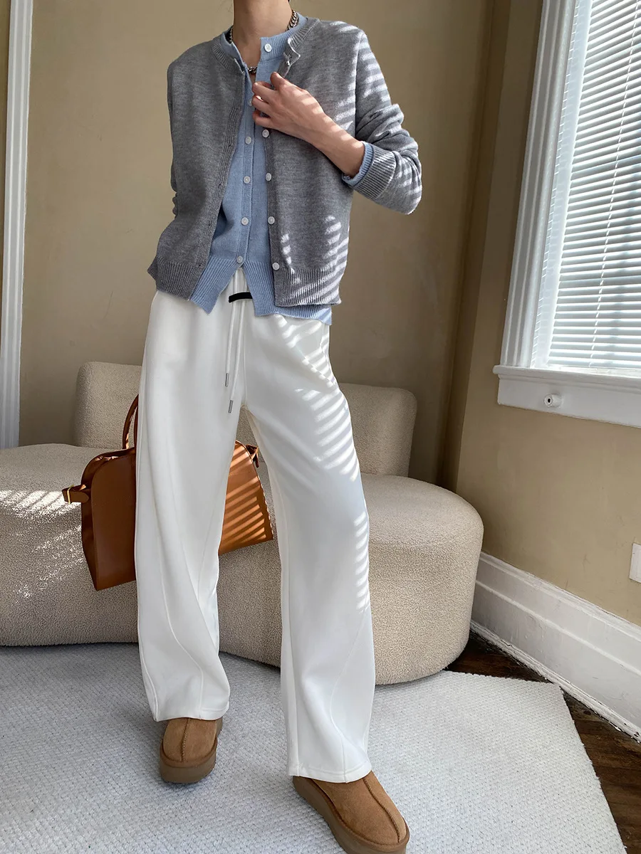 Spring and Autumn Women's Casual Solid Color Round Neck Long Sleeve Cardigan Fake Two Piece Sweater – Detail 3