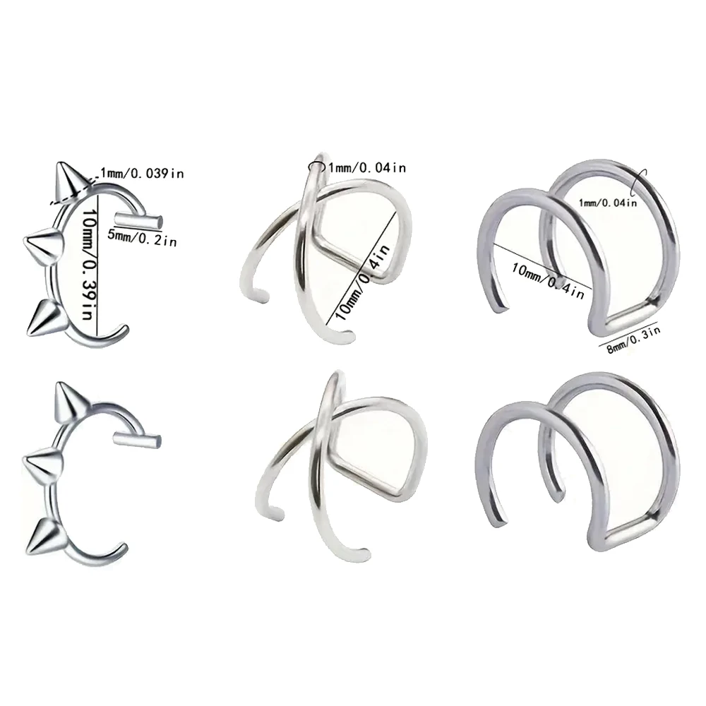 Ear clip earrings clip earrings ear clip ear accessories 2pcs Minimalist Ear Clip Women's Fake Piercing Jewelry Ear Septum Cartilage Clip Stainless Steel Lip Ring Girl Jewelry Set