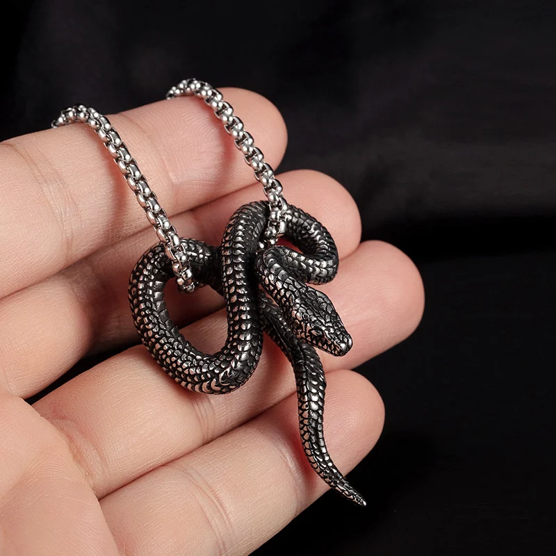 

Men's Vintage Stainless Steel Animal Snake Pendant Chain Gothic Necklace Cocktail Jewelry