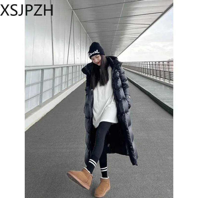 Super Thick Down Jacket Male and Female Lovers, Medium Length Coat Over Knee Extremely Cold Black Gold High Quality Winter New