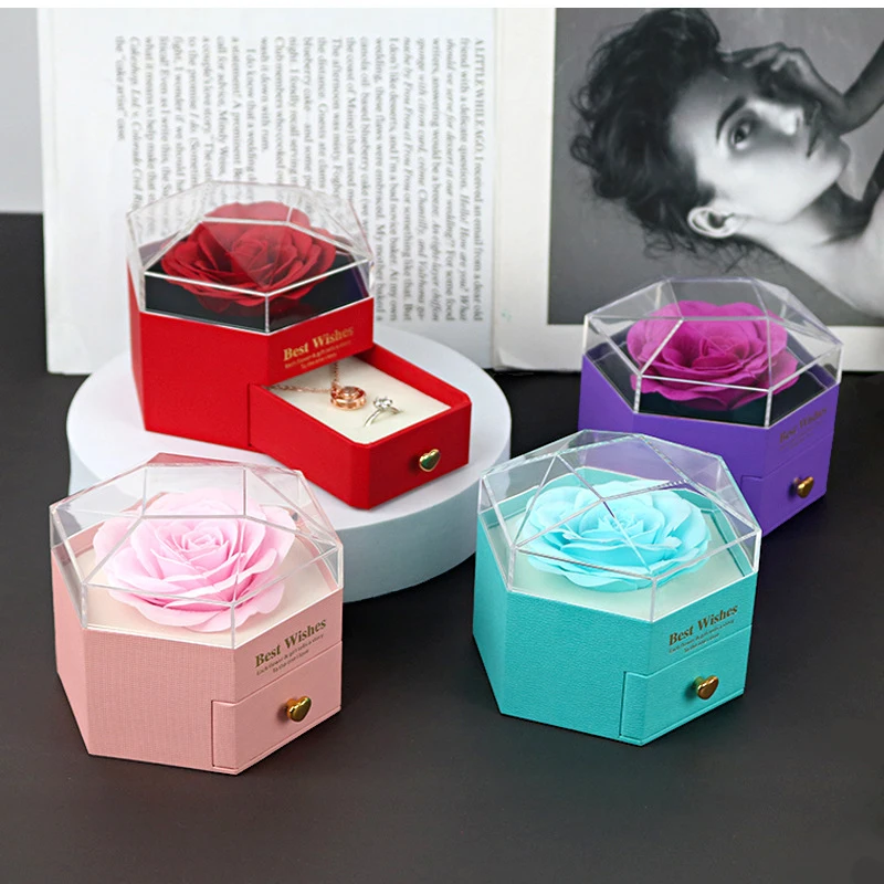 Soap Rose Flower Jewelry Packaging Gift Ring Box With Drawer Wedding Valentine's Day Birthday Present Boxes Storage Case Decor
