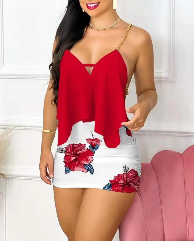 

Women Sexy Bodycon Dress Temperament Commuting Summer Asymmetrical Women's Chain Skinny Sleeveless Fashion Dresses Female Outfit
