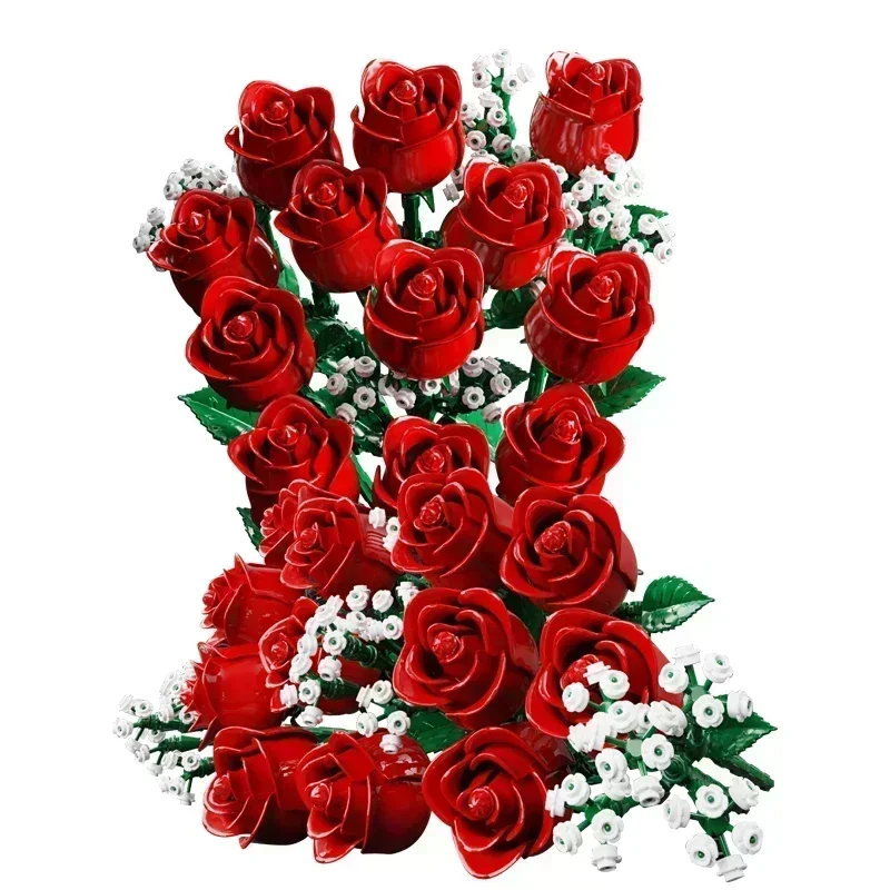 822PCS Rose Flower Bouquet Building Blocks Creative Home Desk Plant Decoration Assemble Bricks Toys For Gifts Girls Lady building block toys