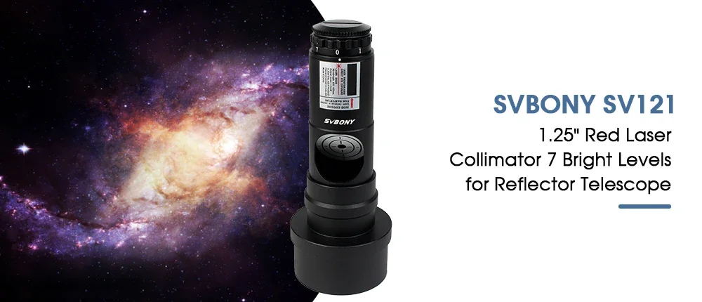 Nötr bir arka planda dik olarak duran SVBONY teleskop kollimatörü