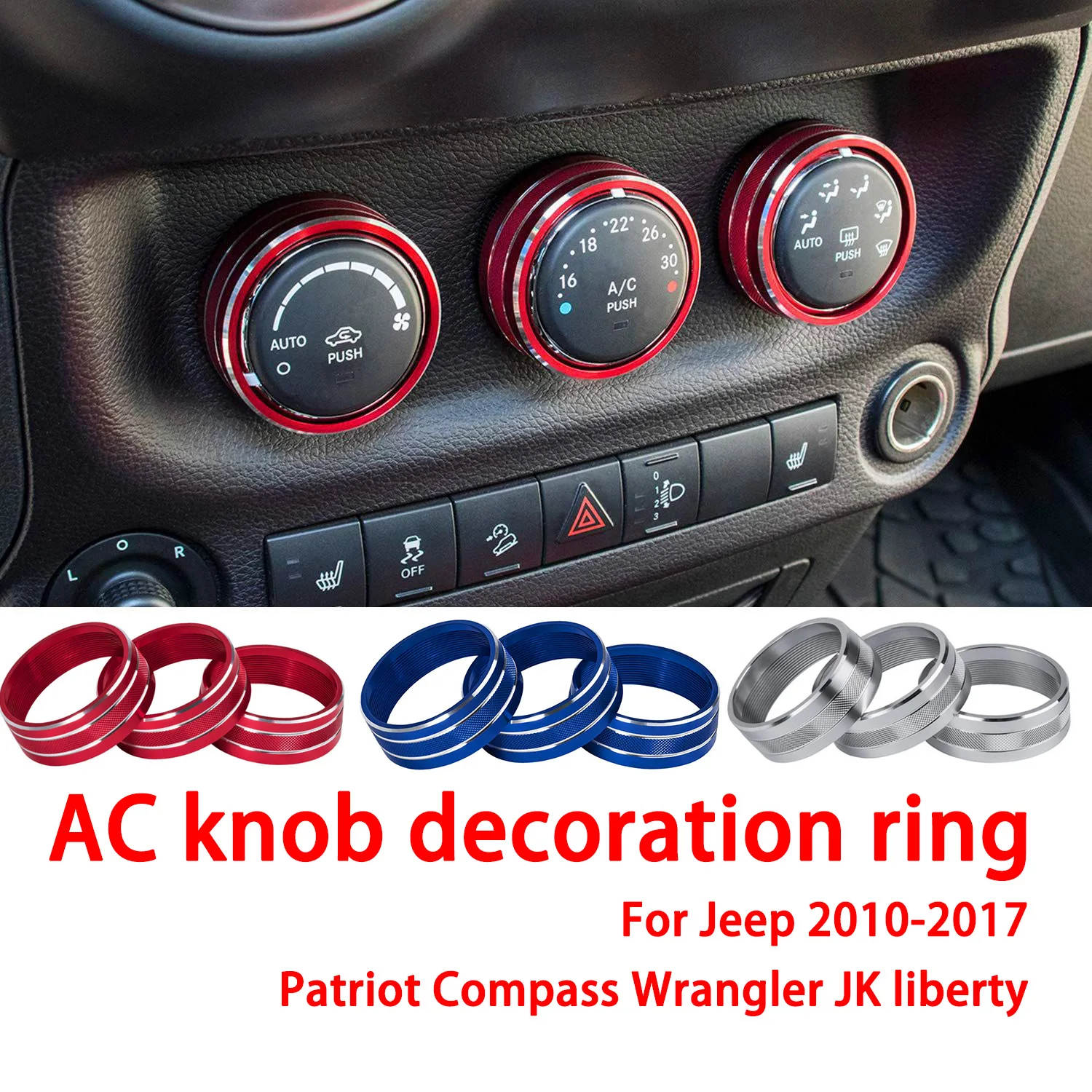 3 stücke Mittel konsole AC Steuer knopf Dekoration Ring Abdeckung Auto Aufkleber für Jeep Patriot Kompass Freiheit Wrangler JK 2015-2018