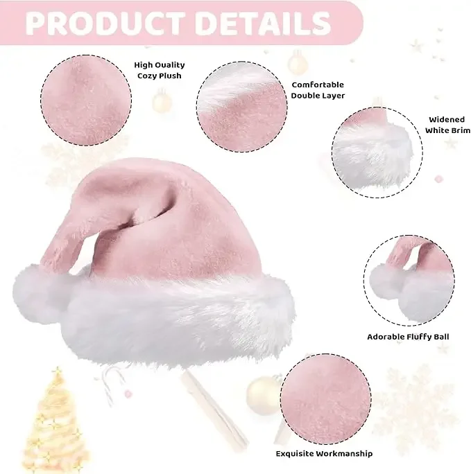 Chrismas Hat Adults Santa Hat for Men and Women Pink Green Blue Red Yellow Purple Gray White Black