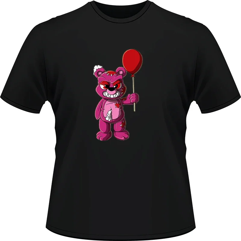 

A Bear Holding A Red Balloon Cotton T-Shirts Crop Top Y2k Same Style Student Kawaii Clothes for Unisex Gift Short-sleev Tee Tops