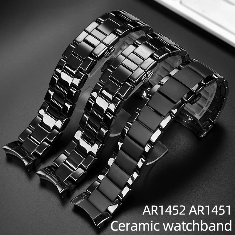 Correa de reloj de cerámica de alta calidad + funda para Armani AR1452 AR1451 AR1410 AR1400 Series, accesorios de pulsera de color negro
