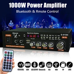 G919H 1000W Home Car Power Amplifier 2.0 Channel Bluetooth 5.0 Hifi Digital Stereo Sound Amplifiers 220V/110V FM USB AMP Speaker