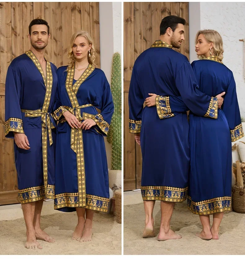 Elegant Baroque Print Silk Satin Kimono Robe