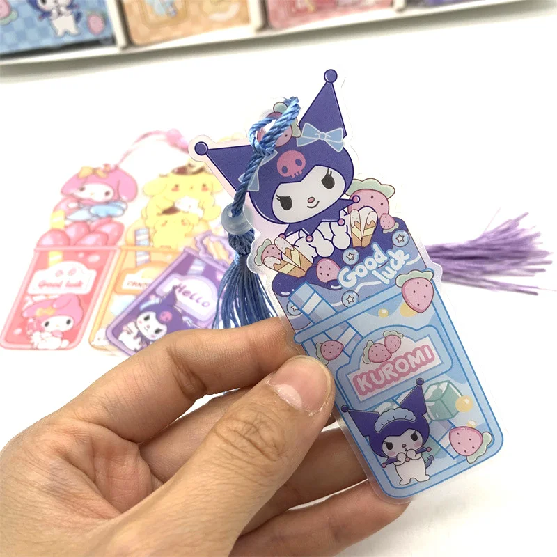 Bookmarks Stationery Supplies 4pcs MINISO Bookmarks for Books Kuromi Tassel Melody Cinnamoroll Cartoon Cute Children Girls Elementary School Supplies Gift
