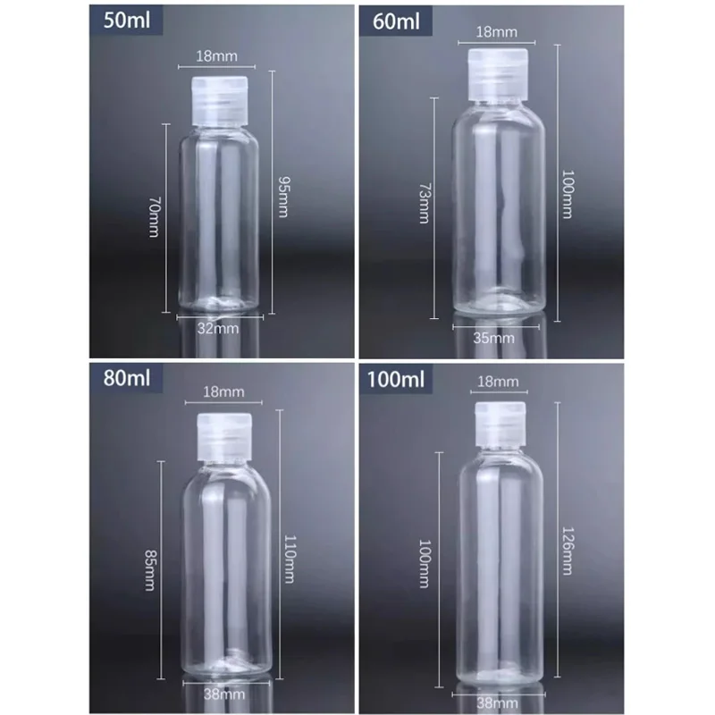 플립 캡이 있는 플라스틱 스퀴즈 병, PET 로션 샴푸 병, 빈 화장품 샘플 용기, 여행, 5-120ml, 로트당 30 개