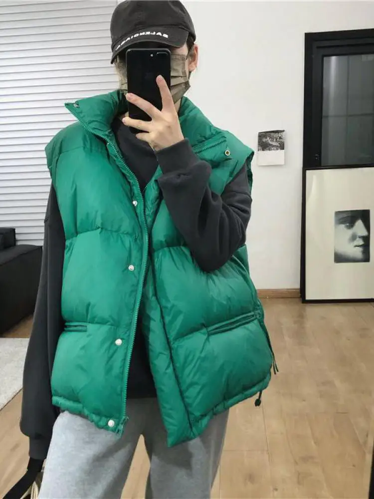 

Korean White Duck Down Jacket Vest Women Autumn/winter Fashion Thick Sleeveless Stand Collar Waistcoat Short Puffer Coat Outwear