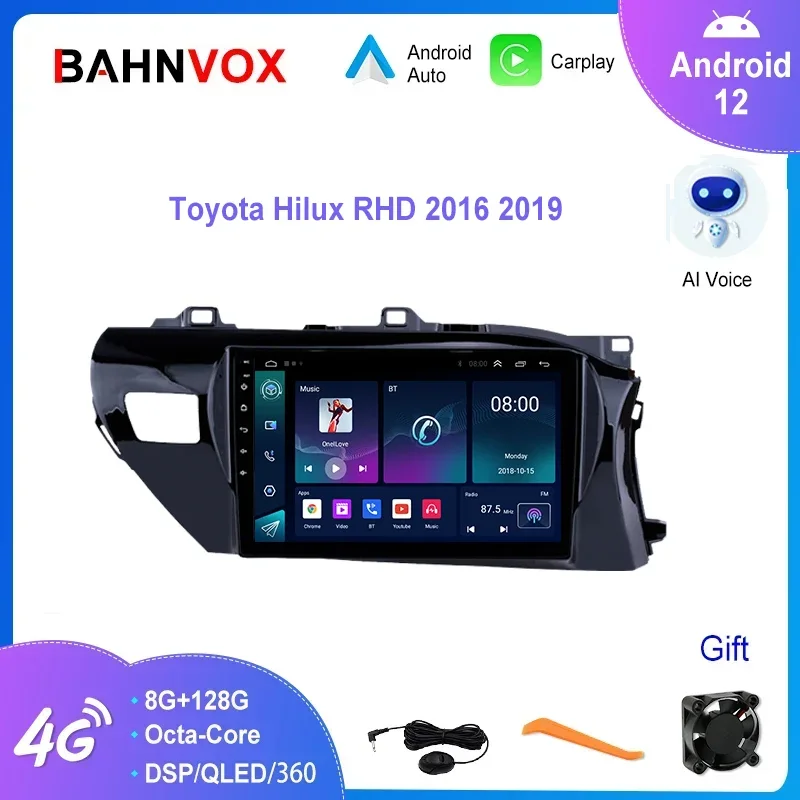 

Автомагнитола 10,1 дюймов, Android 12,0, для Toyota Hilux 2016-2019, мультимедийный видеоплеер, навигация для Carplay, головное устройство с GPS и стерео экраном