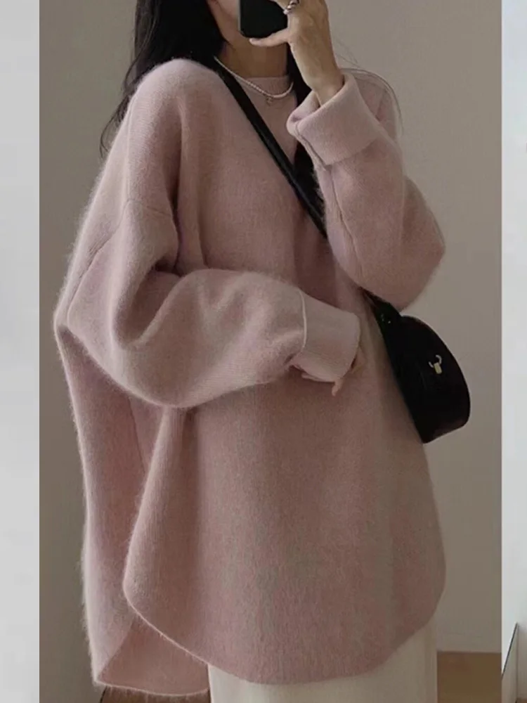 New Fashion Pullovers Knitted Long Sleeve Women Sweater Casual Loose O Neck Solid Color Women's Loose Top