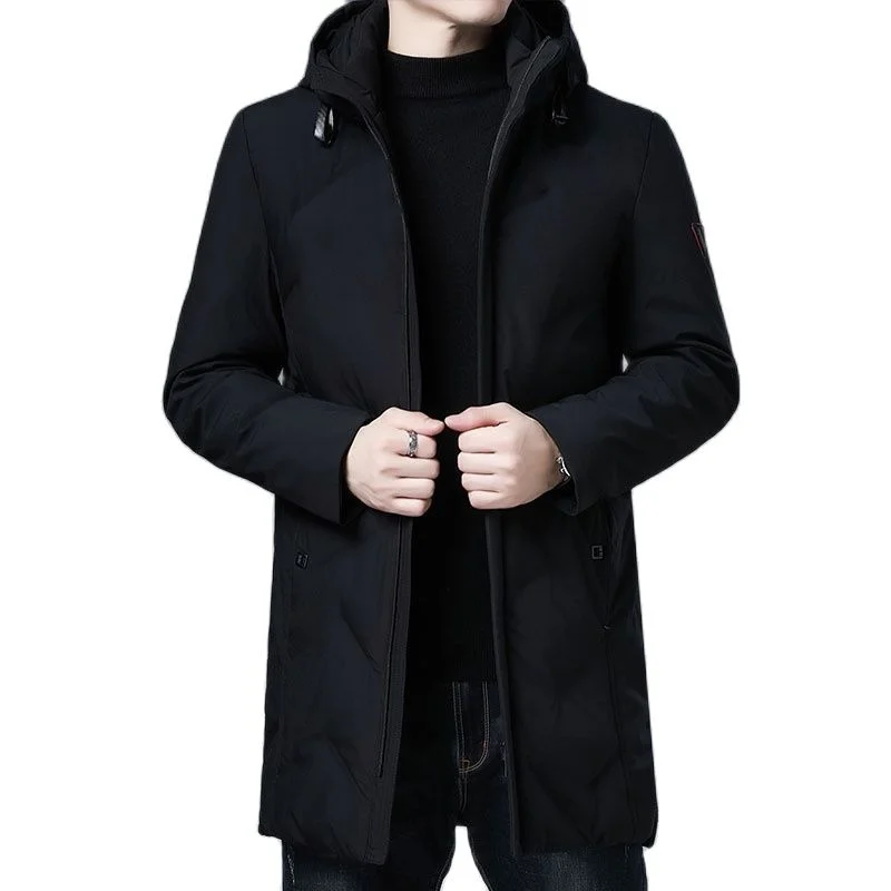 

New Winter Down Jacket Men White Duck Down Hooded Jackets Coats Men Long Warm Down Jackets Fashion Casual Men Clothing