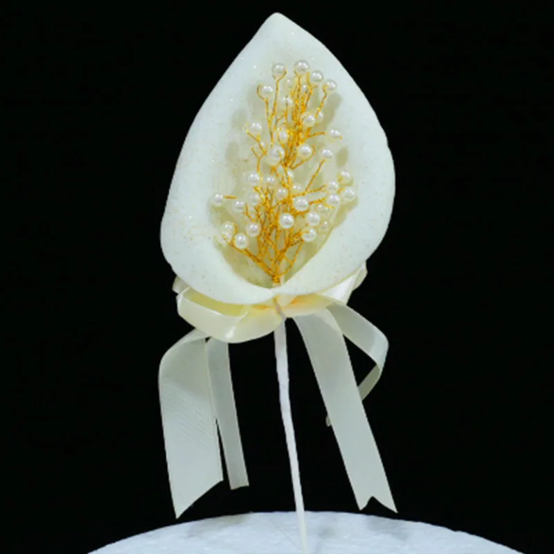 

Calla Lily Pearl Cake Decoration Card Supplies Birthday Party Dessert Baking Artificial Flower Cake Decorating Toppers Supplies
