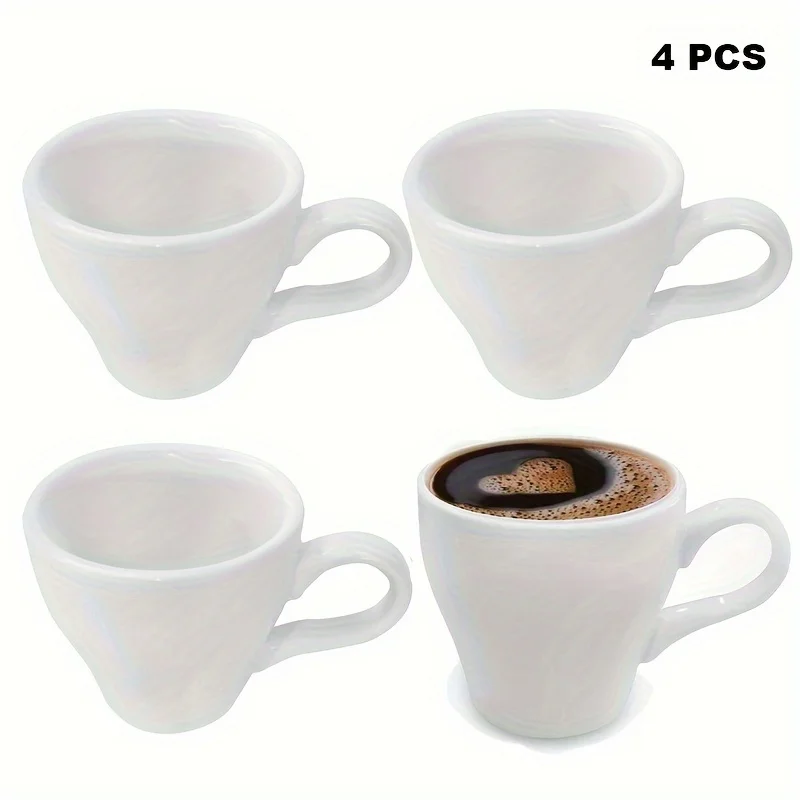 

4 pcs, 1 set White Ceramic Coffee Cup, Coffee Mugs,Espresso Coffee Drinkware, 6oz Porcelain Espresso Cups For Cafe Tea Milk Capp