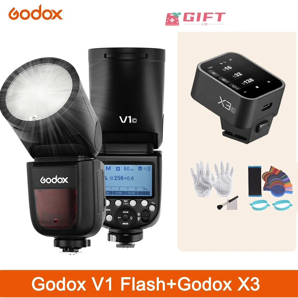 Camera Flash RU Stock Godox V1 Flash V1C V1N V1S V1Pro X3C Camera Flash Speedlite Round Head Wireless 2.4G Fresnel Zoom For Canon Nikon Sony