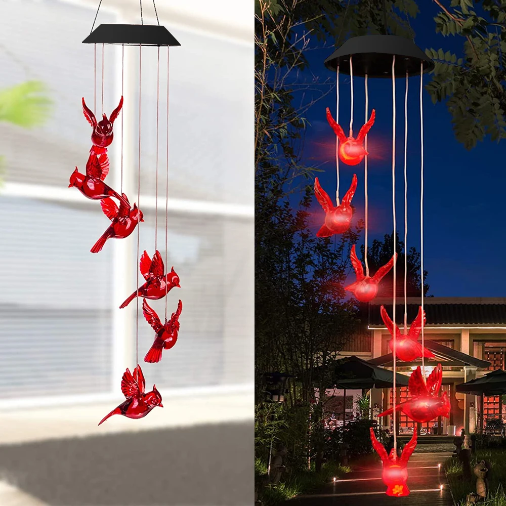 Color changing Solar Wind Chime Crystal Ball Hummingbird Wind Chime Lamp Waterproof Outdoor Use for Courtyard Garden Decoration outdoor solar spot lights Solar Lamps