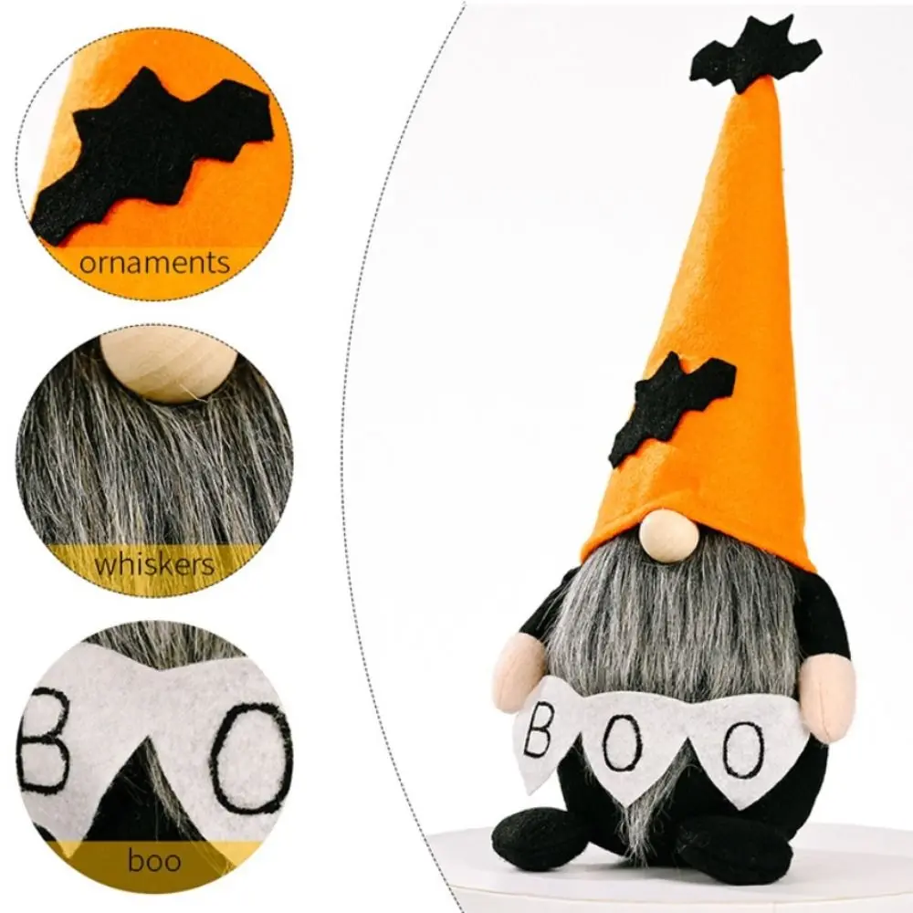 Long Beard Halloween Elf Dwarfs Dolls Bat Orange Hat Boo Gingerbread Dwarf Dolls Cartoon Handmade Halloween Gnomes Decorations