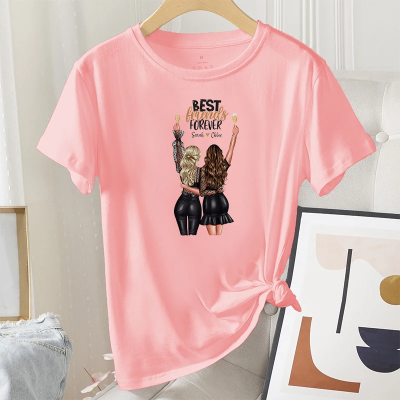 children's t shirt sizes by age	 Women Summer Graphic Fashion T-shirt Female Daily 100% Cotton Short Sleeve Best Friend Print Ladies Casual Loose O-Neck Tee Tops t shirt kid size