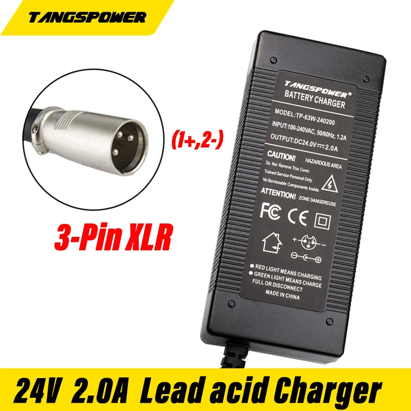 24V 2A  3-Pin Male XLR ConnectorBattery Charger, Mobility Scooter, Electric Wheelchair, 3 Wheels, Scooter, Power Supply