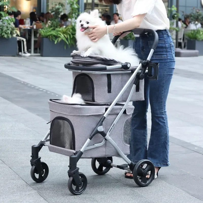 T1 Double Pet Stroller for 2 Small Dogs or Cats Lightweight Foldable Double Dog Stroller with Detachable Carrier for Travel