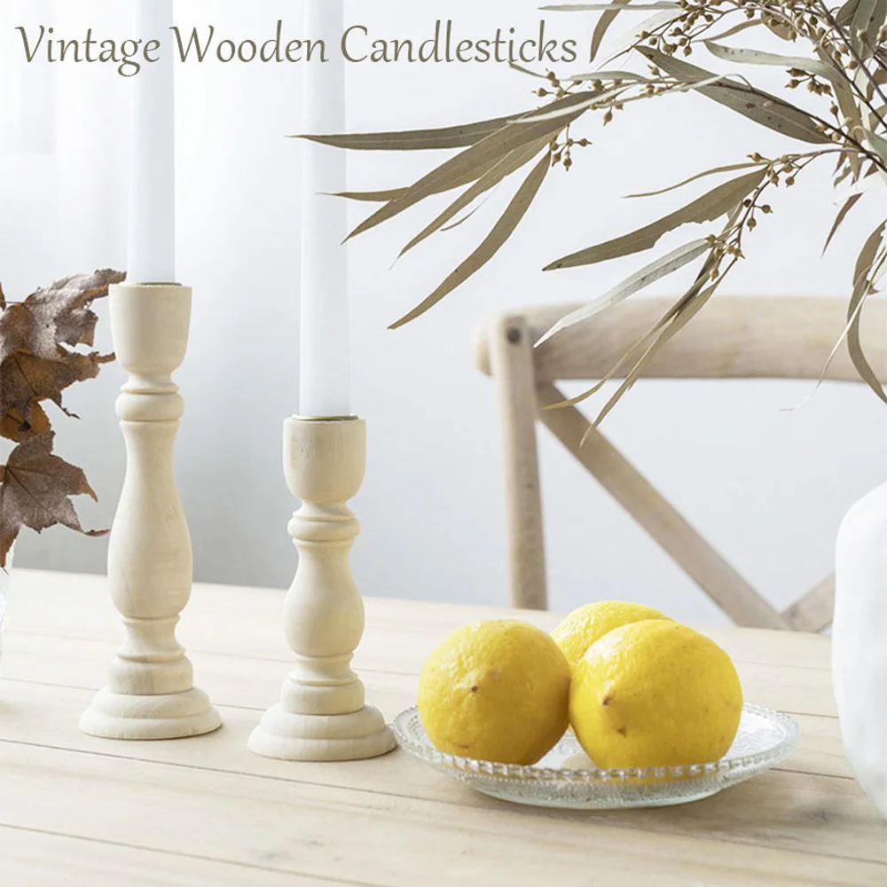 Classic Craft Vintage Table Stand Wood Candle Holder Wedding Decoration Candlestick Holder Wooden Pillar