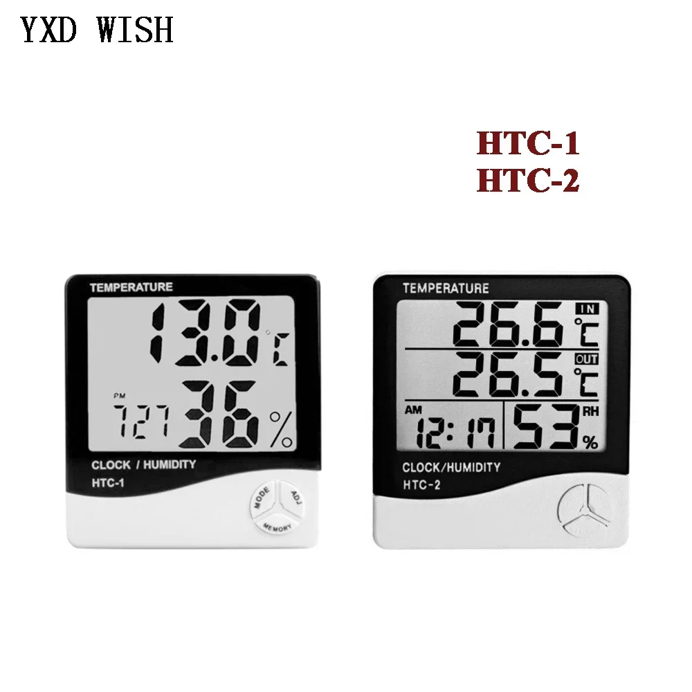 LCD Electronic Digital Temperature Humidity Meter Thermometer Hygrometer  Indoor Outdoor Weather Station Clock HTC-1 HTC-2