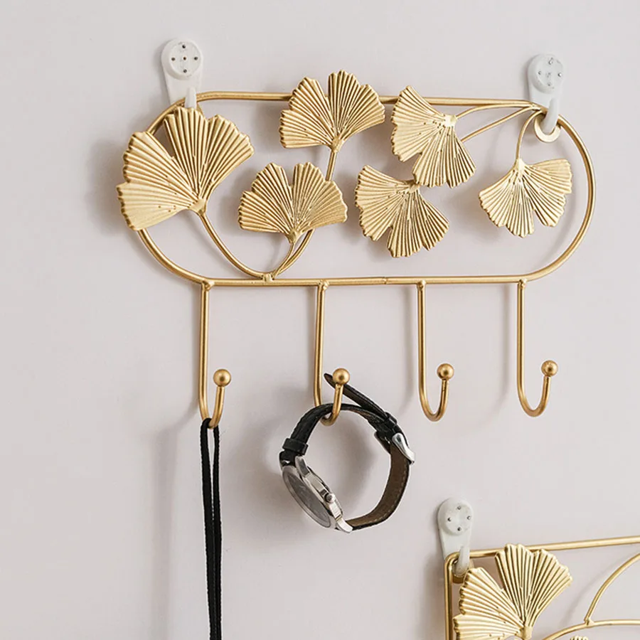 Nordic Style Golden Leaf Hook Creative Coat Cap Hanger Key Organizer Iron Art Wall Hanging Decoration Home Storage Accessories 3
