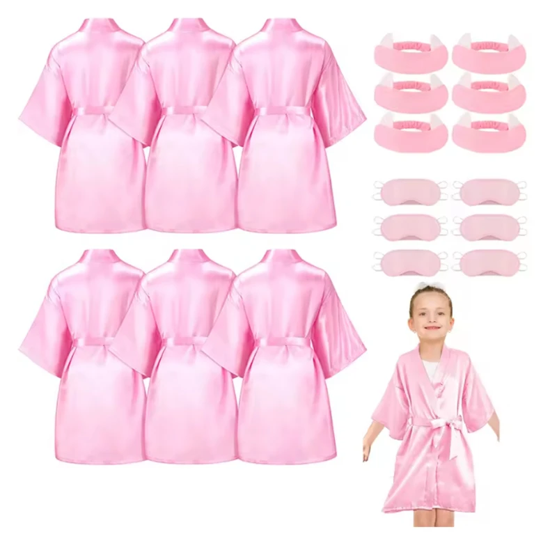 ชุดคลุมอาบน้ำสำหรับงานปาร์ตี้สปา 6/5/1 ชิ้น ชุดกิโมโนสำหรับเด็กผู้หญิง ผ้าไหมซาติน ชุดคลุมอาบน้ำเด็ก ชุดคลุมอาบน้ำสำหรับงานวันเกิด ชุดคลุมอาบน้ำลายดอกไม้ อุปกรณ์สำหรับงานปาร์ตี้ 1