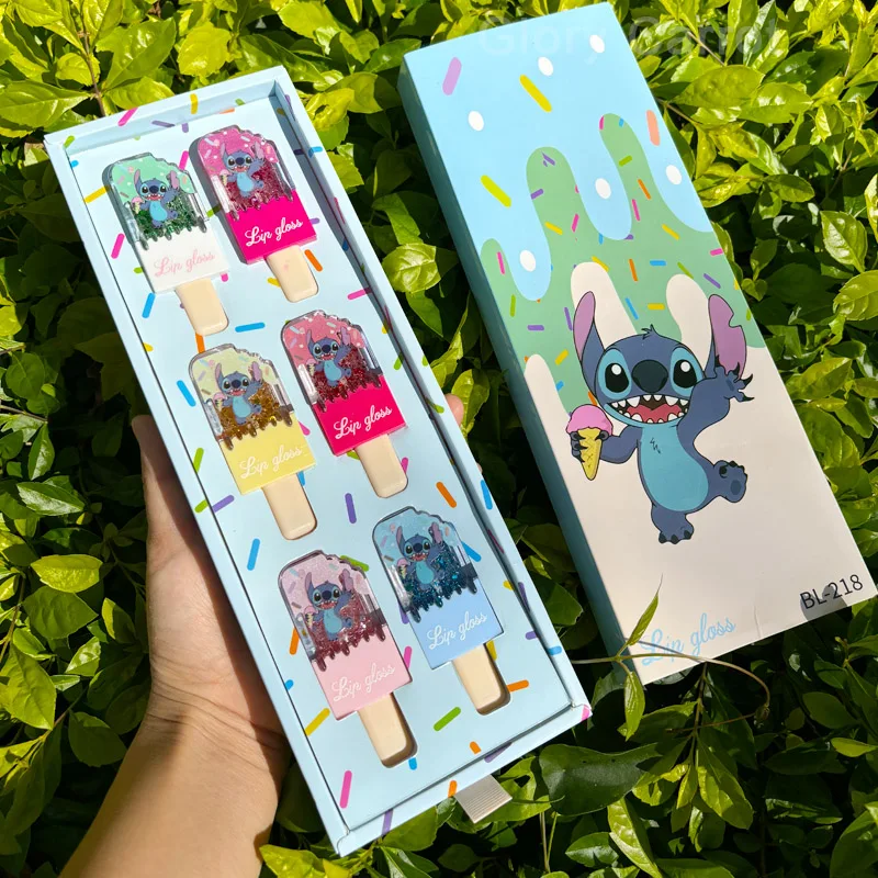 6Pcs Cute Cartoon Ice Cream Color Changing Lip Gloss Set Lip Tint Moisturizing Liquid Lipstick Lips Cosmestic Party Favors Gifts 6