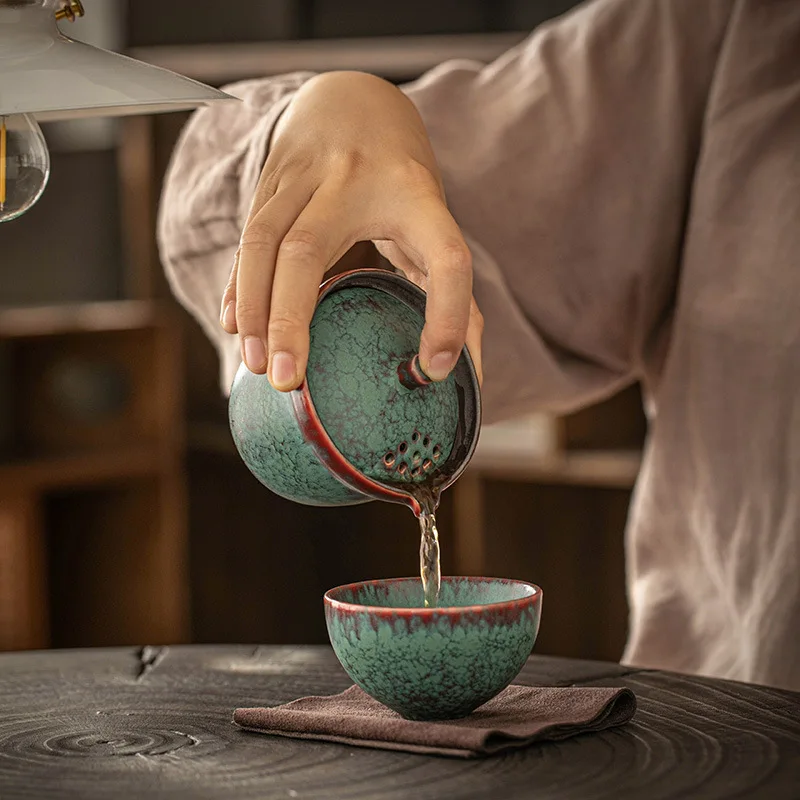 Portable Travel Tea Set, Ceramic Teacup, Kiln change Cups, Simple Ke Cup, Chinese Teaset, Office Teacup, 1 Pot 2 Cups