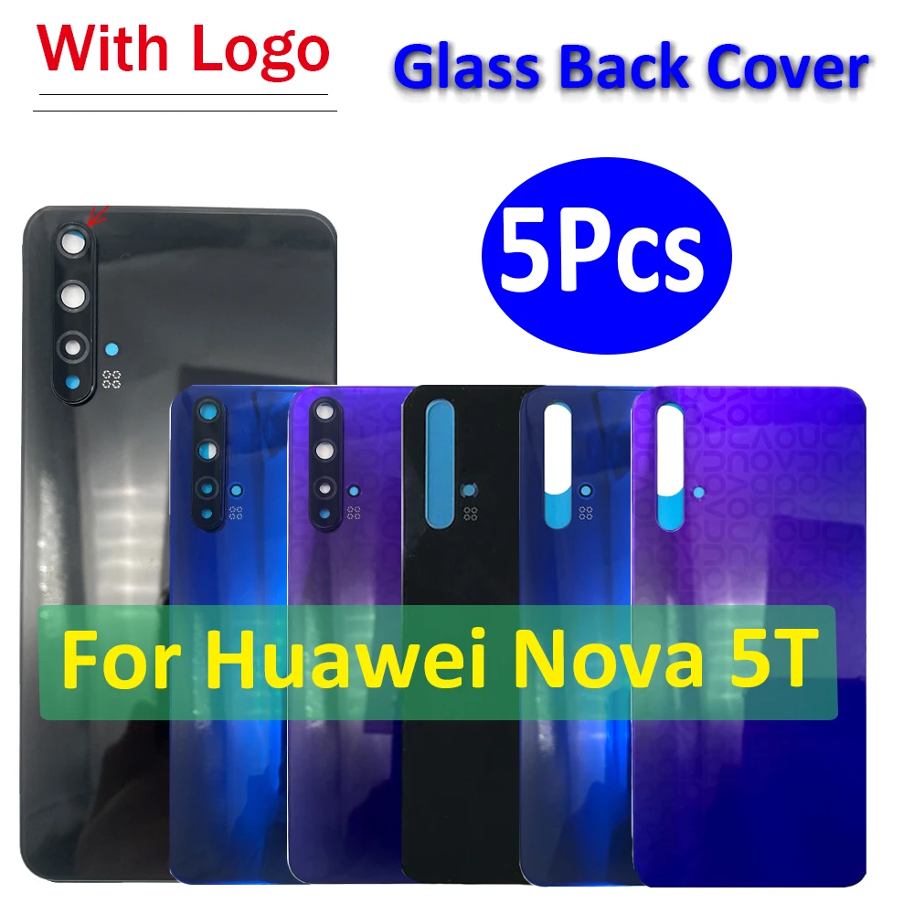 

5Pcs，NEW For Huawei Nova 5T Back Door Case Battery Rear Housing Back Cover Panel Repair Sticker With Camera Glass Lens
