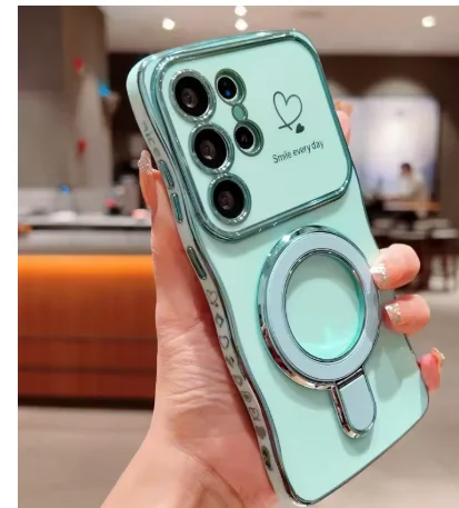 Wave Plating Side Love Heart Phone Case - Shockproof Protective Back Cover with Lens Protection