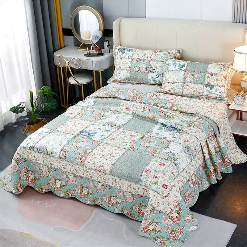 CHAUSUB Quilt Set 3pcs Bedspread on the Bed Cotton Floral Patchwork  Coverlet Quilted Bed Cover with 2 Pillowcase Queen Size