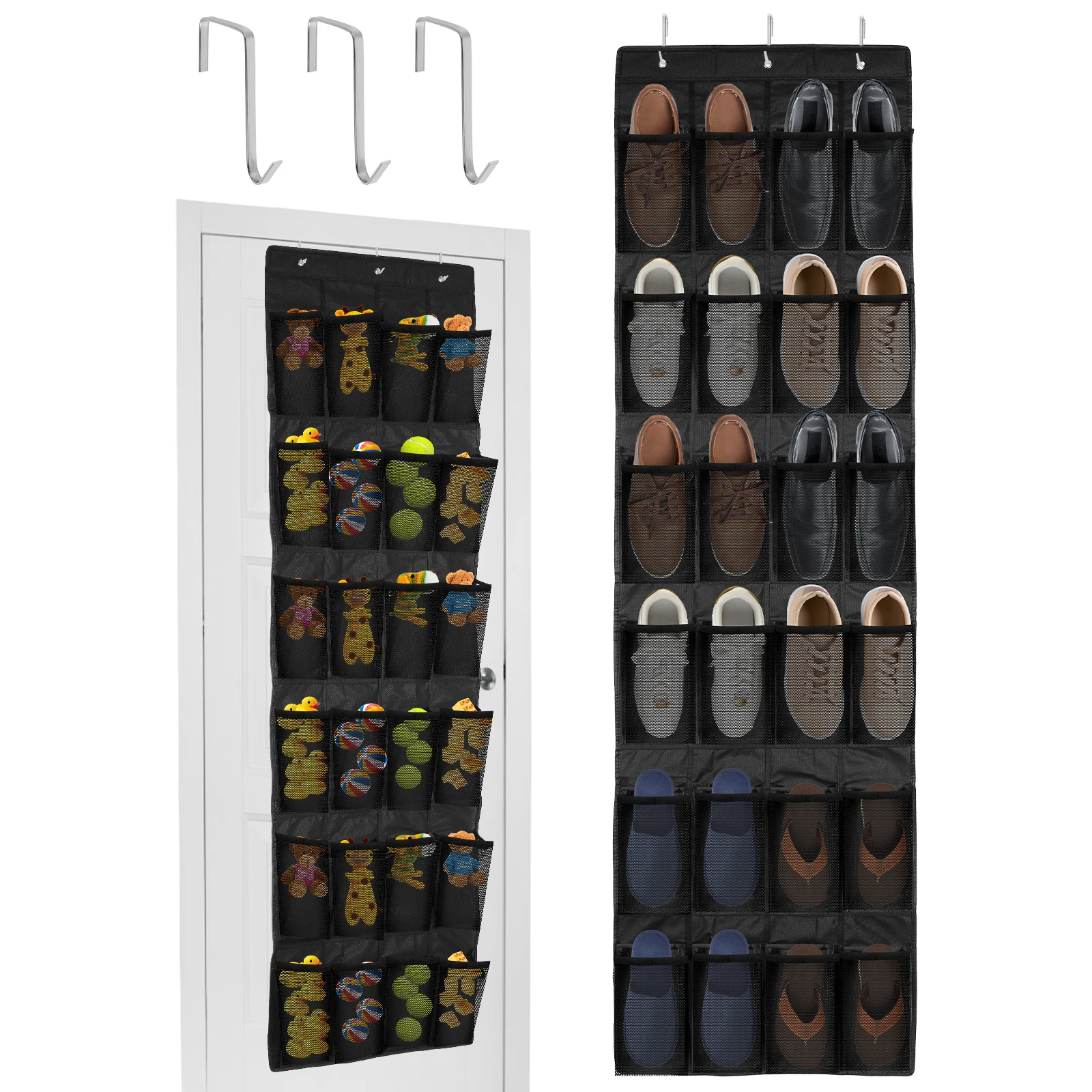 

Over the Door Shoe Organizer with 24 Mesh Pockets Durable Hanging Shoe Organizer Heavy Duty Shoe Storage Door Hanger Foldable