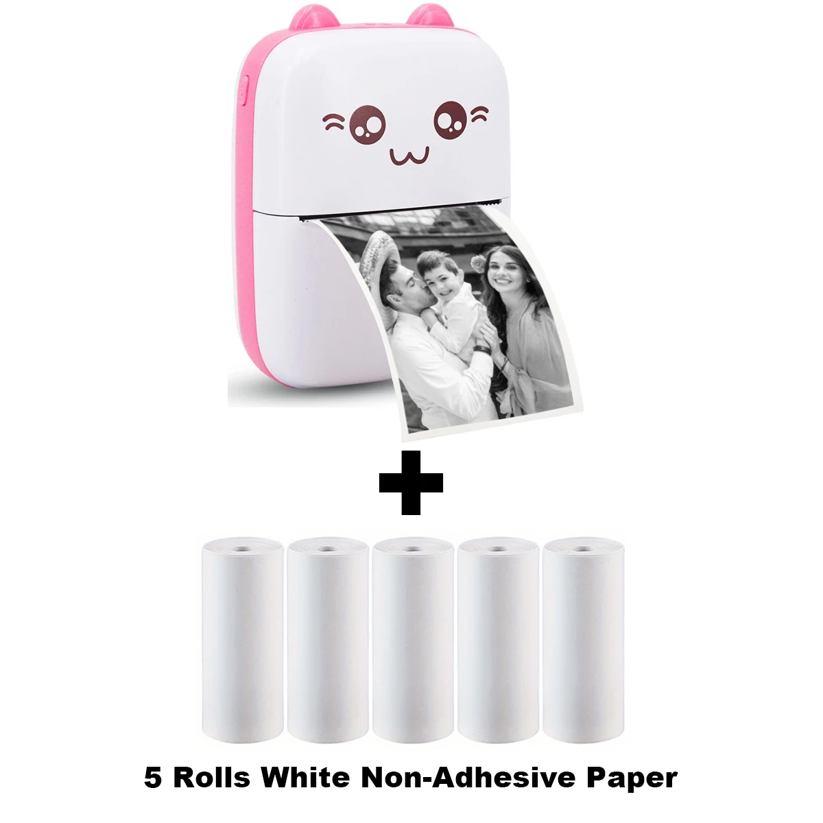 Mini Sticker Printer Receipt Printers Sticker for iPhone Mini Thermal Printer with 5 Rolls Thermal Paper for Journal Photo