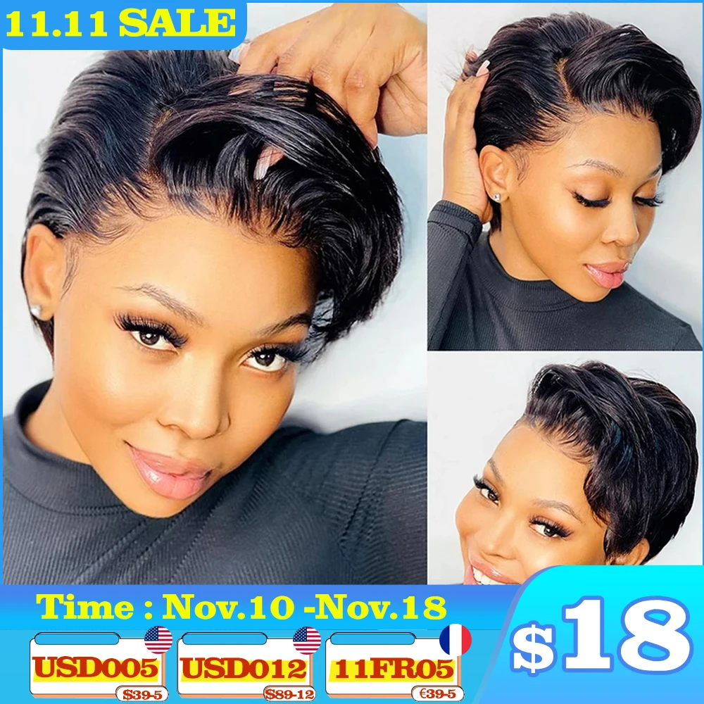 Human Hair Wigs 13x4 Pixie Cut Wig Human Hair Wigs Straight Lace Transparent Short Bob Wig T Part Lace Brazilian Human Hair For Women