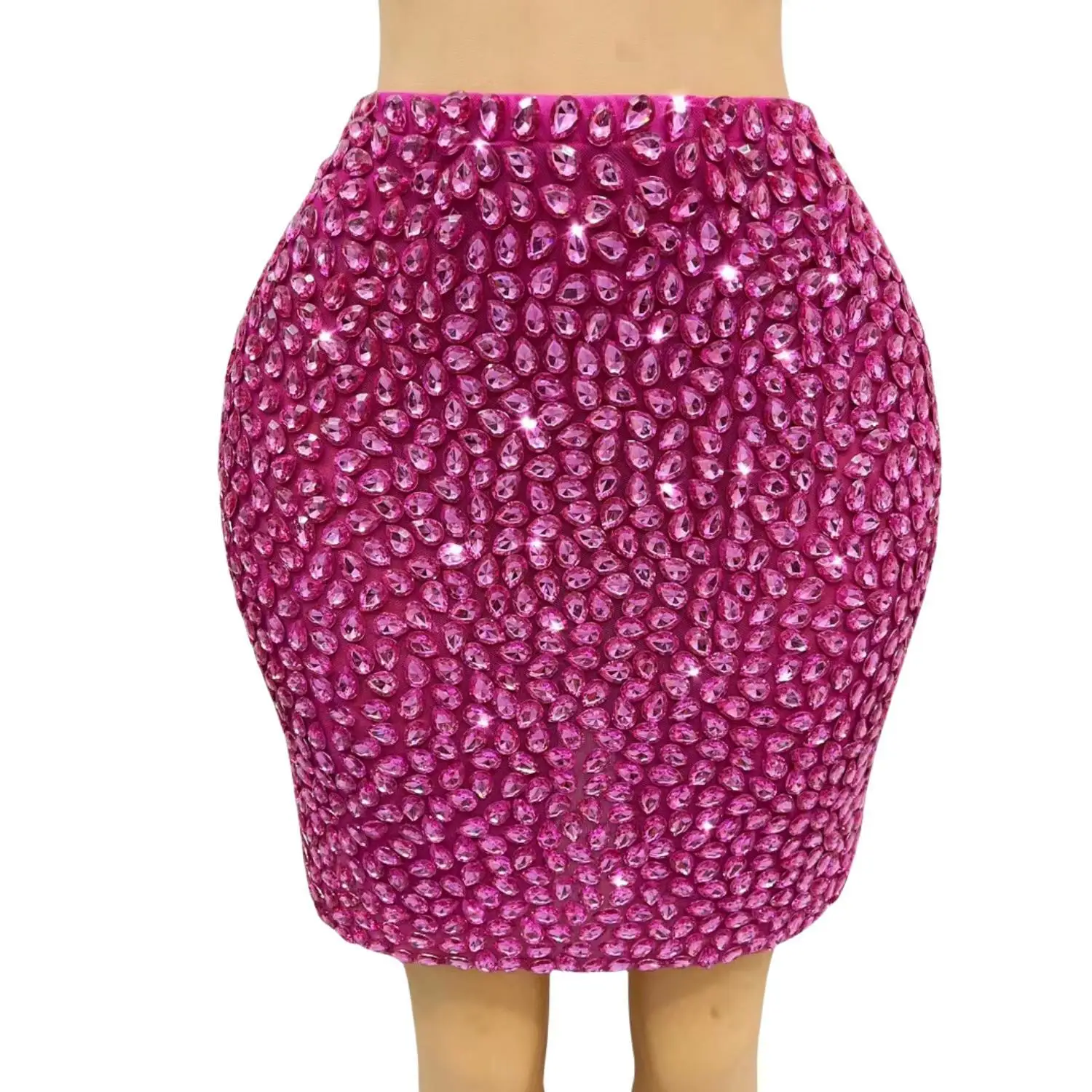 

Shining Rose Red Rhinestones Skirt for Women Sexy Transparent Crystals Outfit Birthday Party Dresses Collections 2024 Shuidi