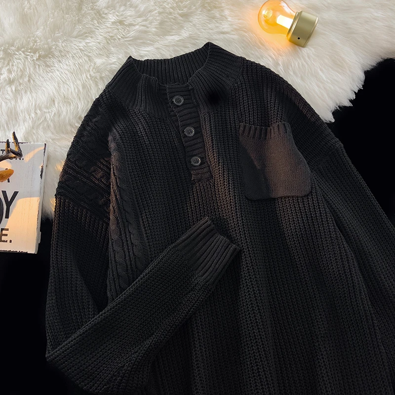 Autumn and Winter Warm Fashion Solid Color Fashion Sweater Men's Sweater Loose Pullover Knitted Sweater Bottoming Shirt A103