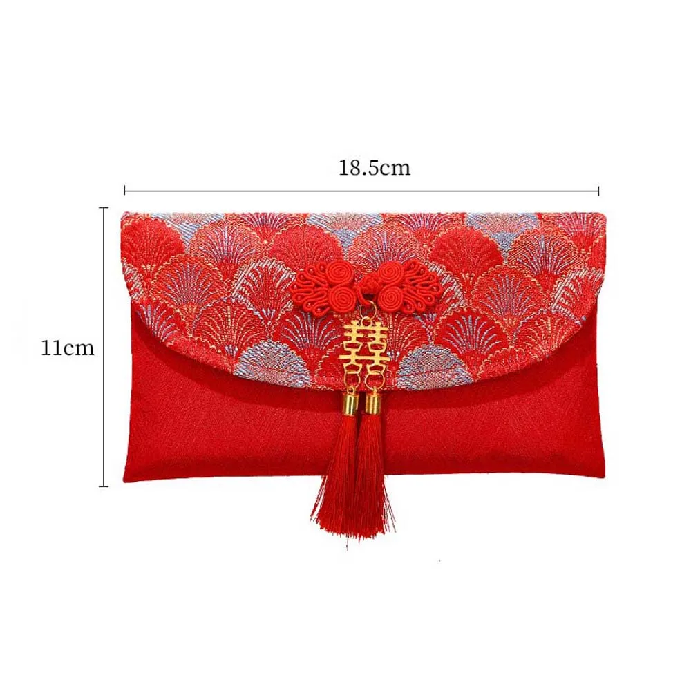 New Year Blessing Words Brocade Red Envelope Brocade Cloth Tassel Embroidery 2025 Money Pocket Spring Festival Best Wishes