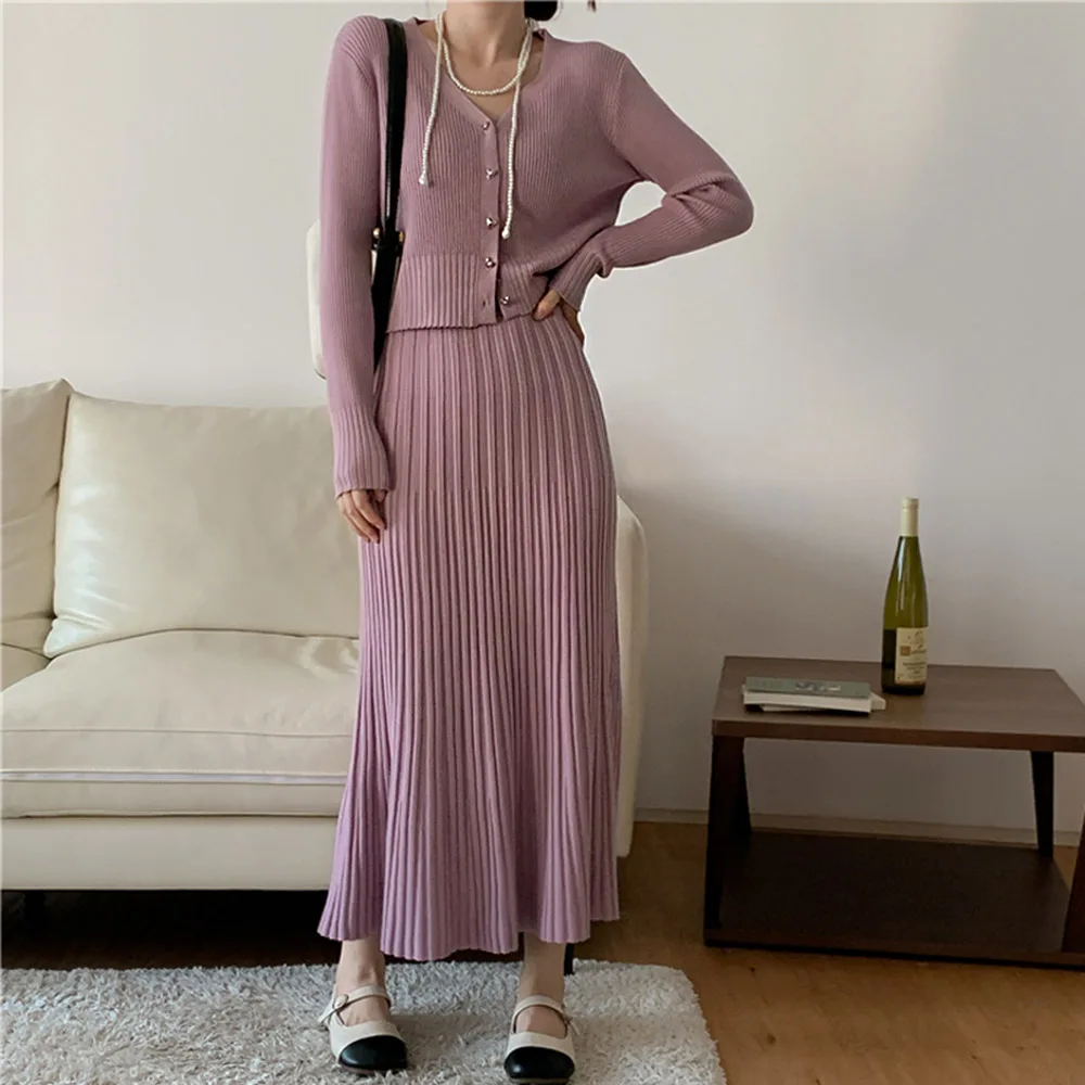 

Женский вязаный кардиган на пуговицах Love + юбка до локтя, комплект из 2 предметов, новинка сезона осень-зима, Женский Элегантный Модный мягкий костюм высокого качества