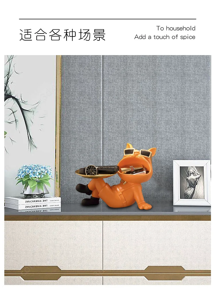 Bulldog Resin Figurine Ornament, Big Mouth Dog with Storage Tray, Candy, Key Storage Container Ornament, Tabletop Figurine