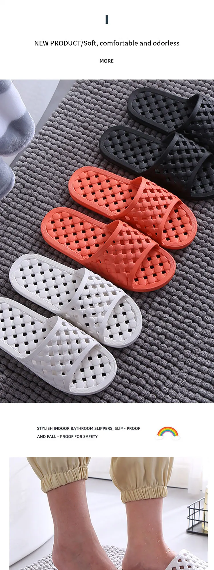 Men's Bathroom Non-slip Flip Flops Bath Slippers Indoor Home Summer Soft Comfortable Couple Family Flat Shoes Hotel Sandals