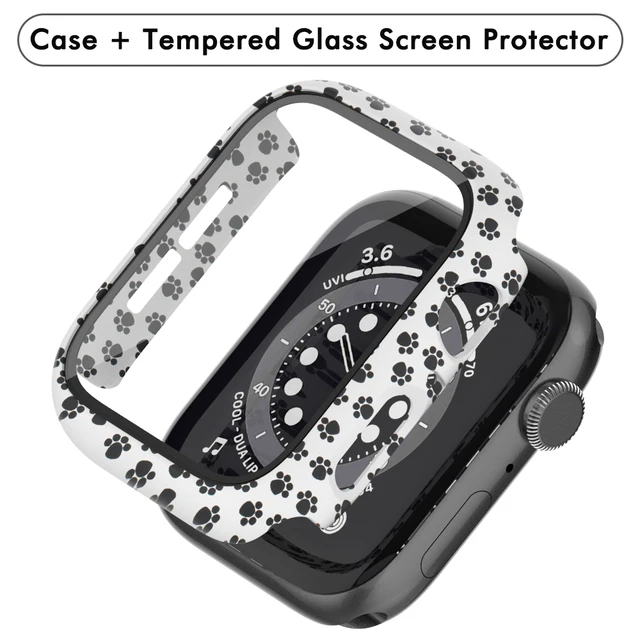 Glass+Cover For Apple Watch Case 45mm 41mm 44mm 40mm 42mm 38mm iWatch Accessorie Screen Protector Apple Watch Serie 3 4 5 6 SE 7 Dog paw Color