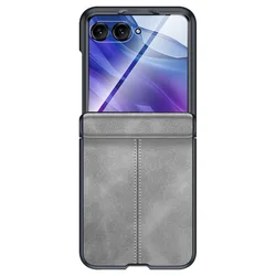 Premium Hot Glass Leather Cover with Anti-Knock Hinge Protection for Razr 2025 (GRAY)